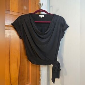 Meraki Side Tie Draped Blouse Black Sz XS